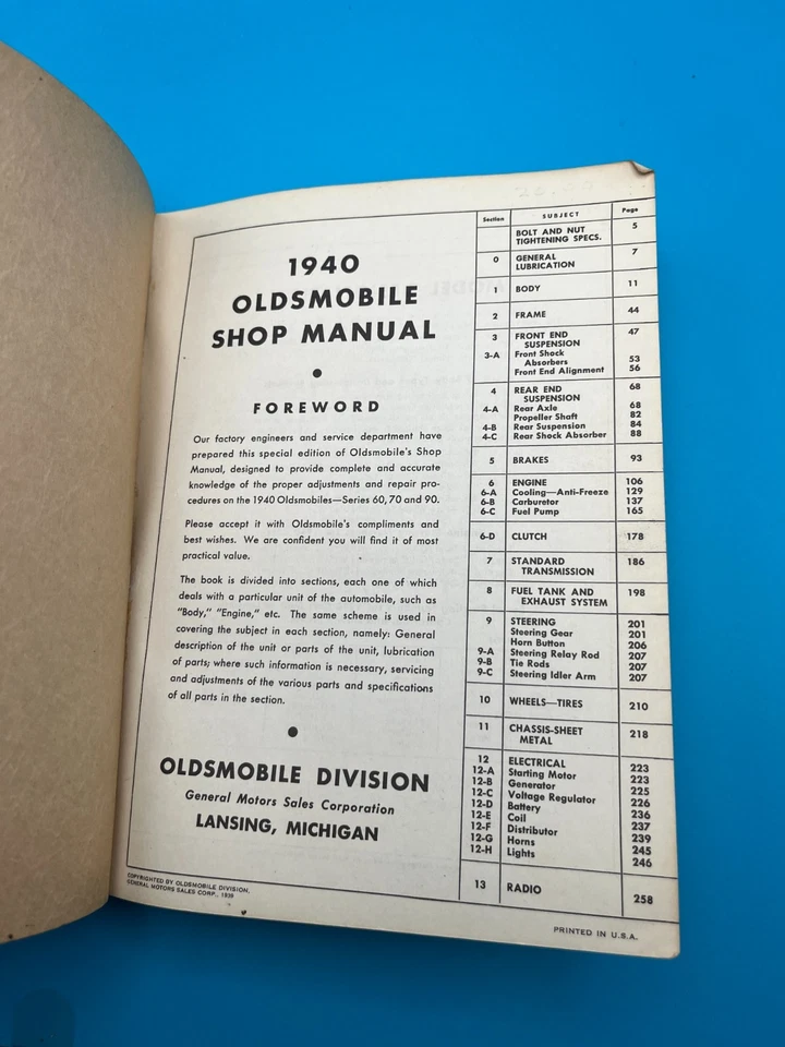 Oldsmobile 1940 ORIGINAL manual de reparación 40 Olds Shop Service Series 60 70 90 Foto 4 de 4