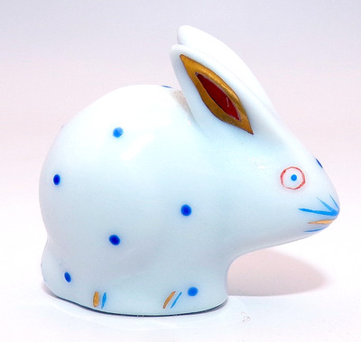 HEREND HUNGARY Miniature BUNNY RABBIT Figurine BLUE POLKA DOTS #1