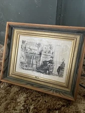 Engraving Print Framed silk Signed millie 1883