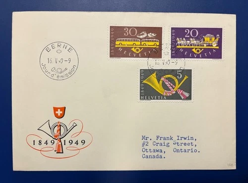Interesting 1949 Switzerland Postal Centenary  First Day Cover FDC Sc# 325-327