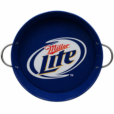 Miller Lite Glossy Enamel Blue Metal Serving Tray with Handles 13'' Diameter