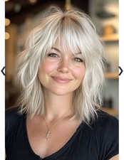 12" Ombre White Blonde with Bangs 100 Human Hair Lace Front Wigs cap 21.5inch