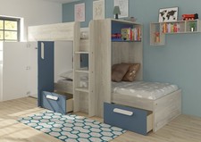 Bunk Bed with inbuilt Wardrobe and  drawers Blue and White trasman Barca 