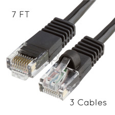 3x 7FT RJ45 CAT5 CAT5E BLACK ETHERNET LAN NETWORK CABLE NEW