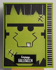 STAMPIN UP SPOOKTACULAR HAPPY HALLOWEEN CARD KIT x4, CUTE FRANKENSTEIN FACE