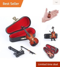 Wooden Miniature Violin with Stand, Bow and Case Mini Musical Instrument Viol...