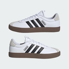 Adidas VL Court 3.0 Mens Leather Skateboard Sneakers White Black Grey Size 9.5