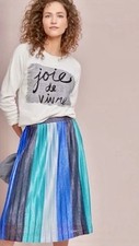 Maeve Anthropologie Sunburst Blue Stripe Sparkle Pleated Midi Skirt Size S EUC