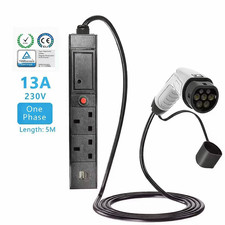 Type 2 EV UK V2L Multi Plug Socket + USB 5m Extension Cable Vehicle to Load gang