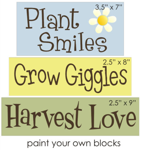 Garden 3 pc Stencil Plant Smiles Grow Giggles Harvest Love DIY Country Art Signs - Picture 1 of 2