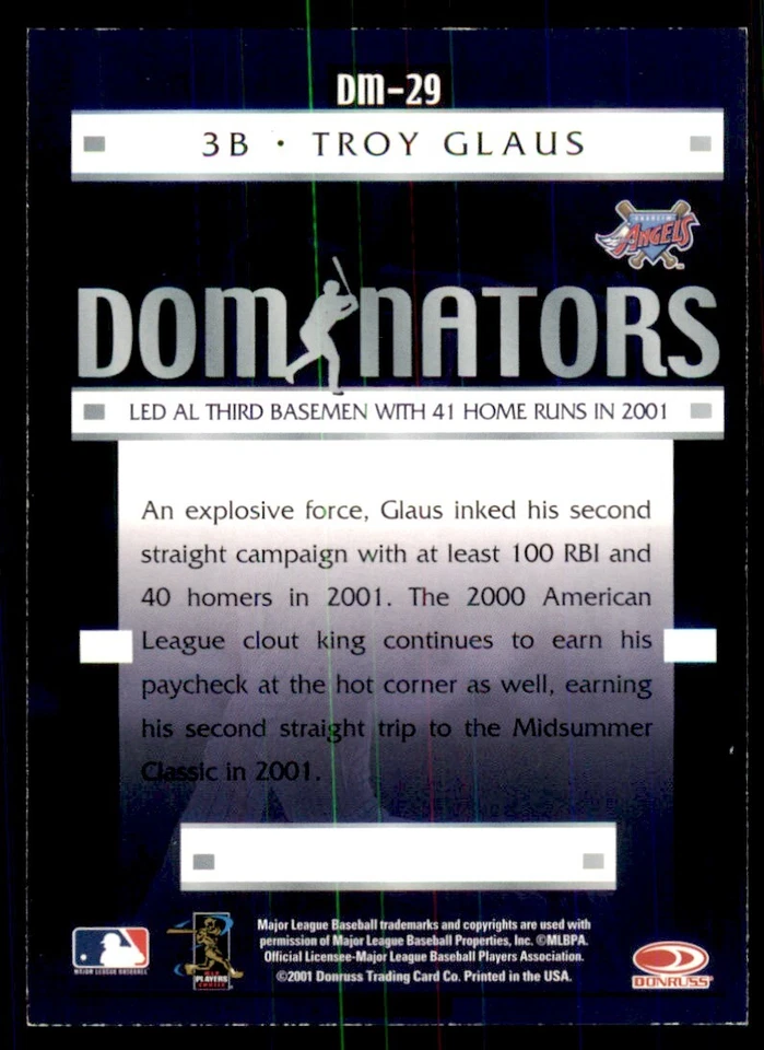 2001 Donruss Class of Dominators #DM-29 Troy Glaus Angels - Image 2 of 2