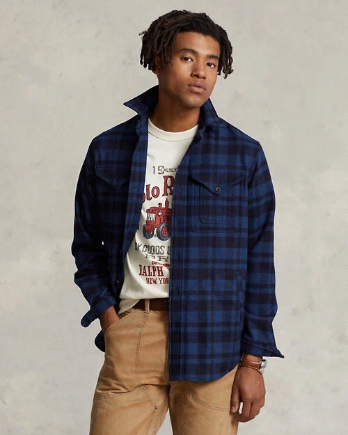 Polo Ralph Lauren Wool Blend Plaid Checkered Ranch Barn Jacket Overshirt Sz XXL