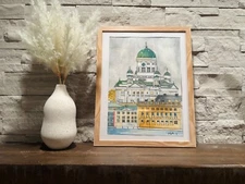 Snowy Helsinki Watercolor  Painting Original 