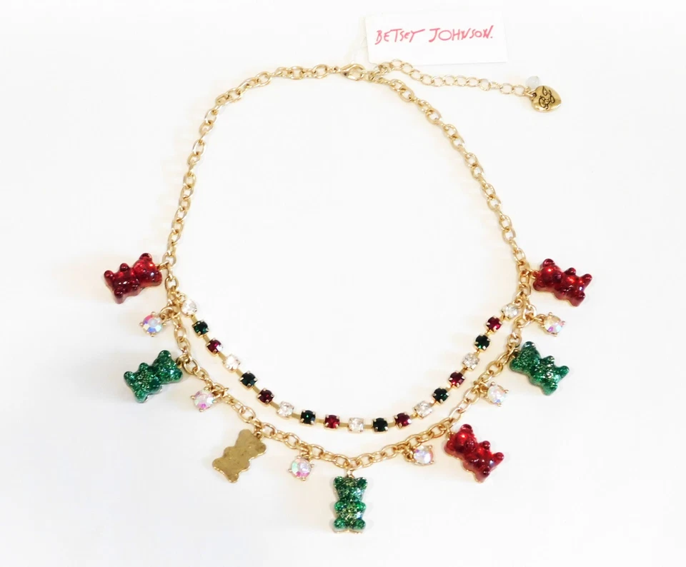 Betsey Johnson кристалл, огненный шар и жевательный медведь праздничный заявление ожерелье