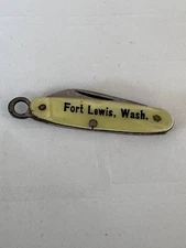 VTG. Mini Mother of Pearl Keychain Pocket Knife souvenir Fort Lewis, Washington