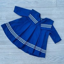 Vintage 90s little girl sailer dress white / navy collared outfit 6-12m outfit