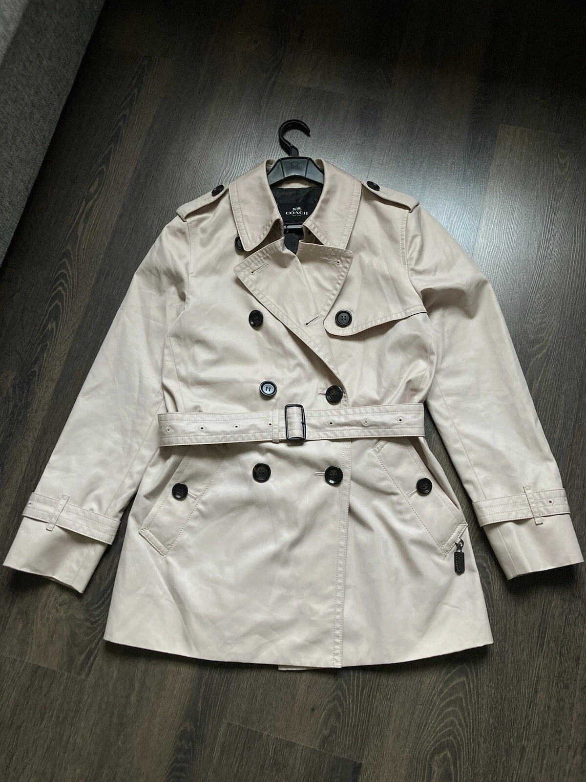 Coach New York Trench Cappotto Donna Impermeabile Beige Cintura Taglia S