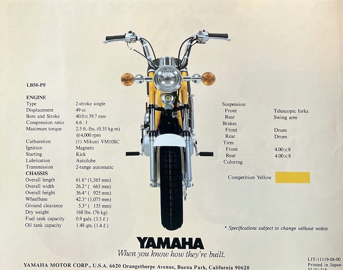 1979 Yamaha LB50-PF Chappy 50 LB50 Brochure | Vintage