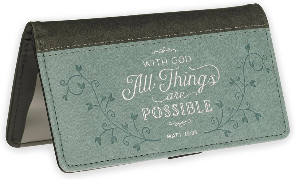 Cubierta de chequera azul inspiradora - Todas las cosas son posibles - delgada y funcional Foto 3 de 4