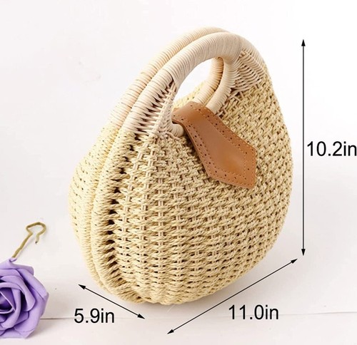 Shell Shaped Straw Bag for Women Handwoven Rattan Beach Purse Handbag for woman - 第 2/7 張圖片