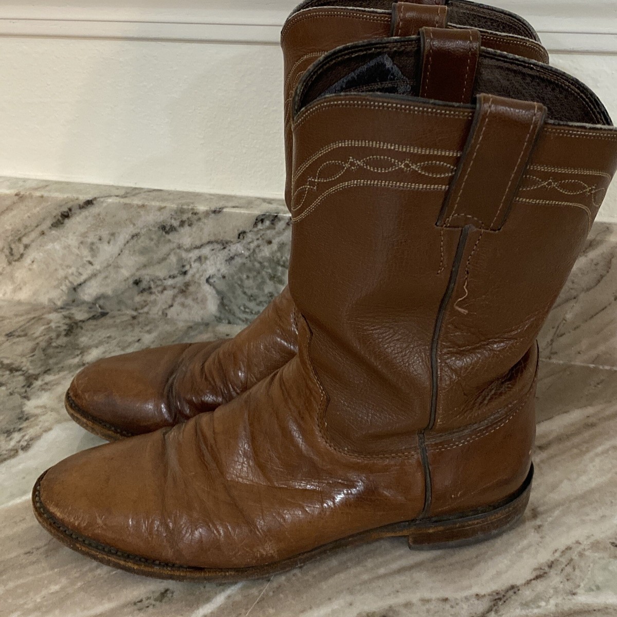 Justin 3023 Brown Smooth Ostrich Roper Cowboy Western Boots Mens