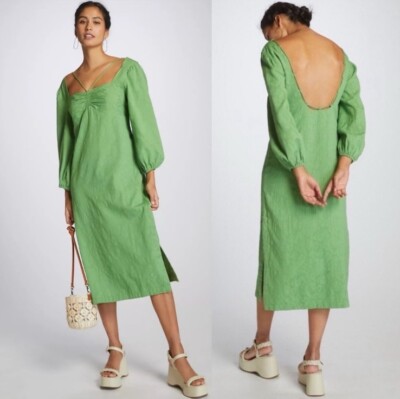 NWT Anthropologie Maeve Low Back Strappy Midi Dress Green Size 6 | eBay