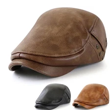 Men Beret Hat Cap Autumn Winter Leather Flat Newsboy Cap Gatsby Driver Ivy Hat
