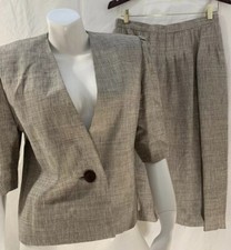 Vtg Doncaster Custom Size 10 Lined Brown Dress Suit Pleated Skirt Blouse Blazer