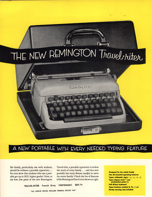 1958 AD Remington Portable Typewriter Quite Riter Travel