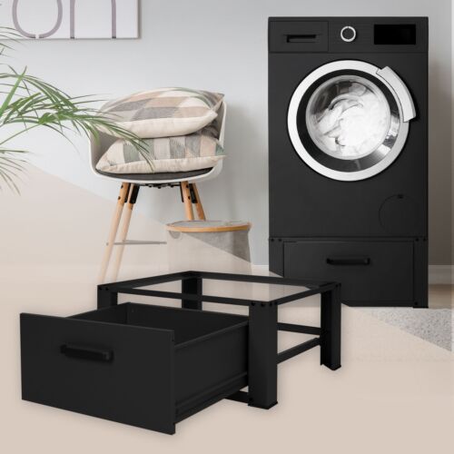 Socle pour machine à laver piédestal avec tiroir retirable noir 63x54x31,5 cm - Photo 1/7