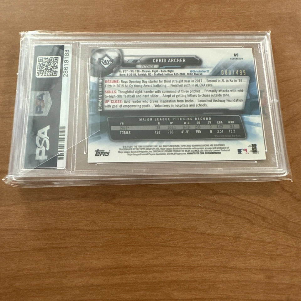 Bowman Chrome Chris Archer Refractor 2017/499 PSA 10 Rays Foto 3 de 4
