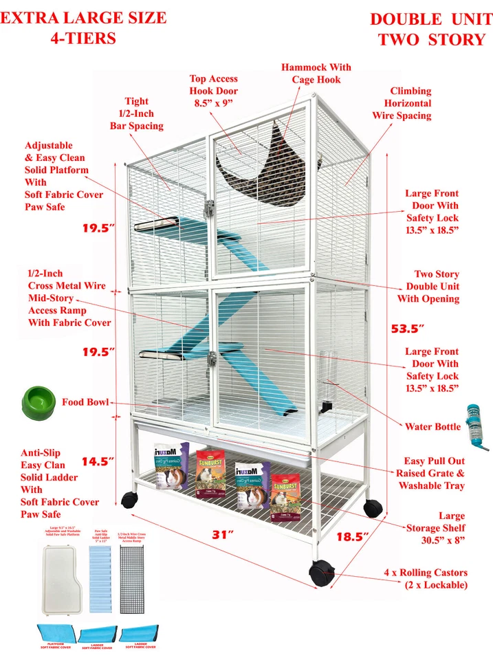 Jaula doble unidad X-LARGE 1/2 pulgada barra chinchilla azúcar planeador rata ratones ardilla Foto 3 de 4