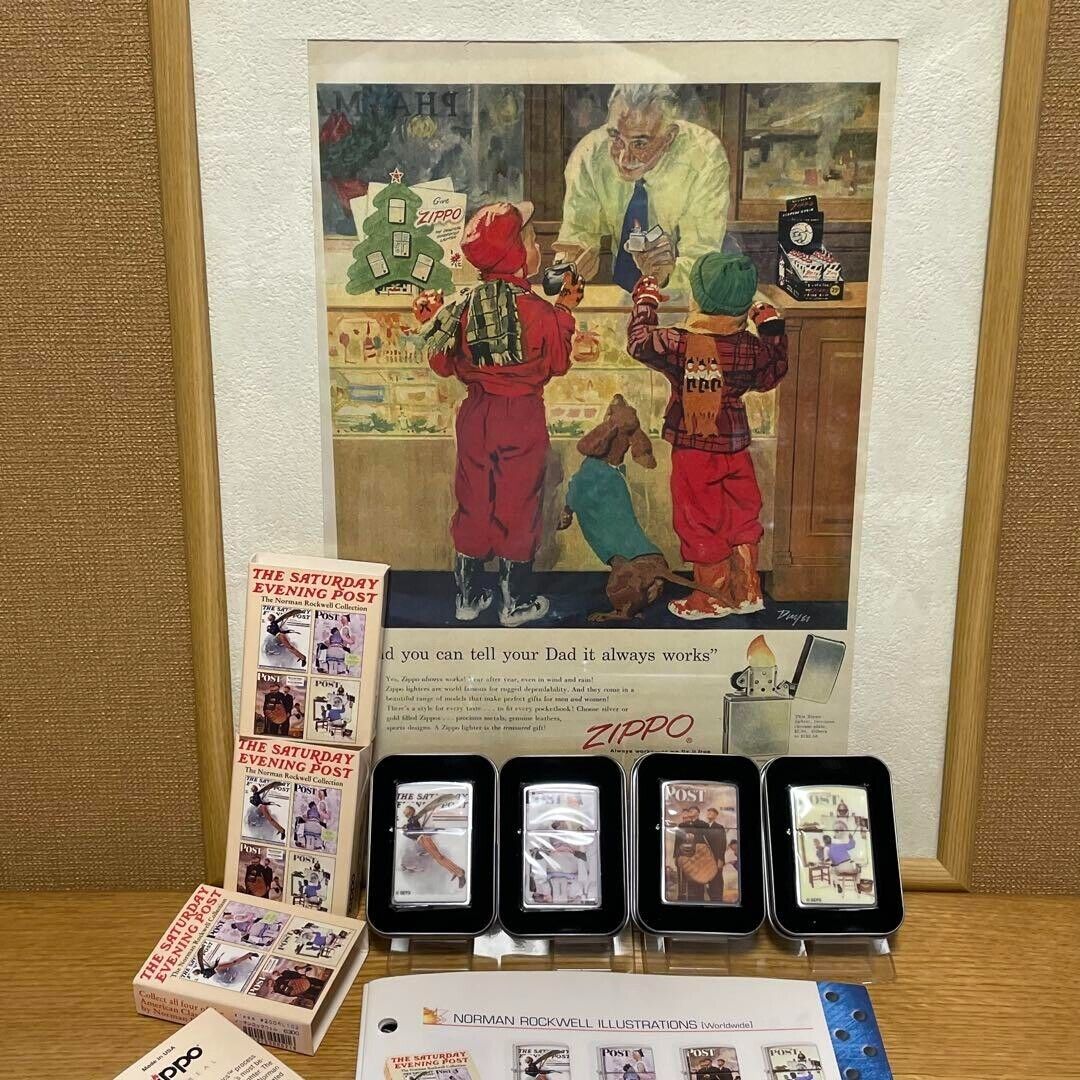 Zippo Lighter "Norman Rockwell" 4 Types of Illustration Series Made in 2002