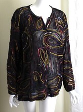 Chico's Sz 3 XL Black Crepe All Embroidered Funky Art-to-Wear Jacket Blazer