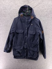 Penfield Jacket Womens Small S Navy Blue Canvas Hooded Full Zip Plaid Lining