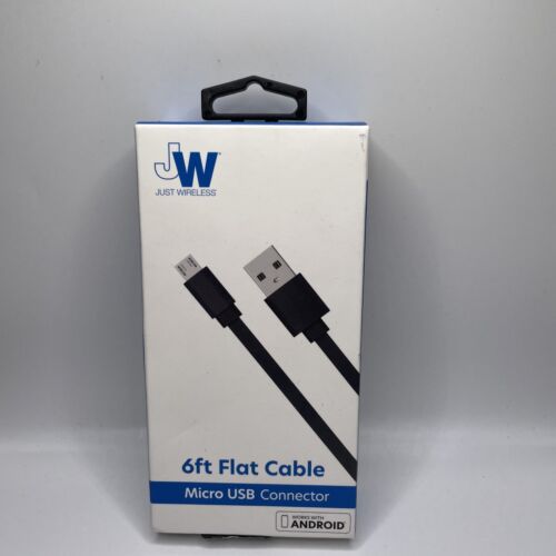 *NEW* Just Wireless Micro USB Cable Flat 6' Black for Multiple Brands  - Picture 1 of 2