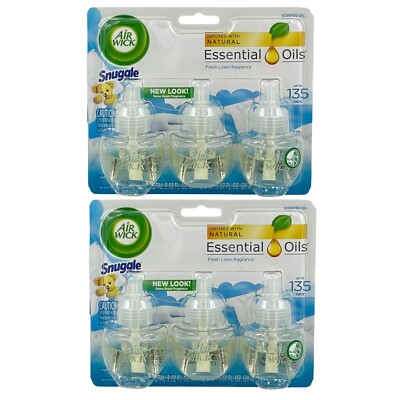 Air Wick Essential Oils Snuggle Fresh Linen Scented Oil Plug In 6 Refills RARE