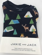 Janie And Jack Pajamas Size 4 Camping Tent Elk Camp Fire 2 Piece Set Blue