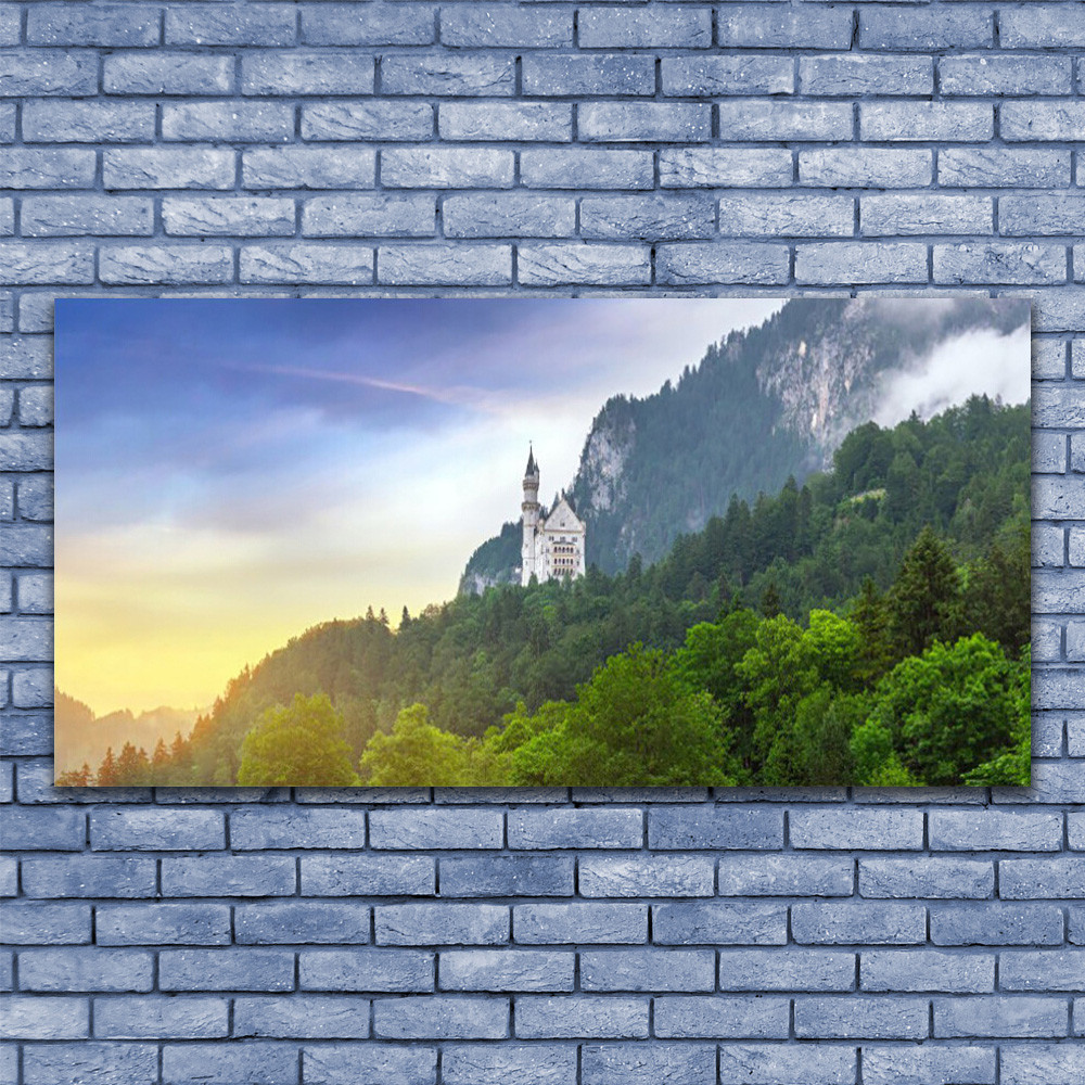 Tableau sur verre 140x70 cm avec paysage de montagnes et forêts pour décoration murale moderne