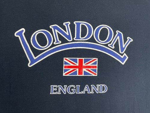 T-Shirt Mens XXL Rib Knit Crewneck Graphic London England Flag Black - Picture 4 of 10