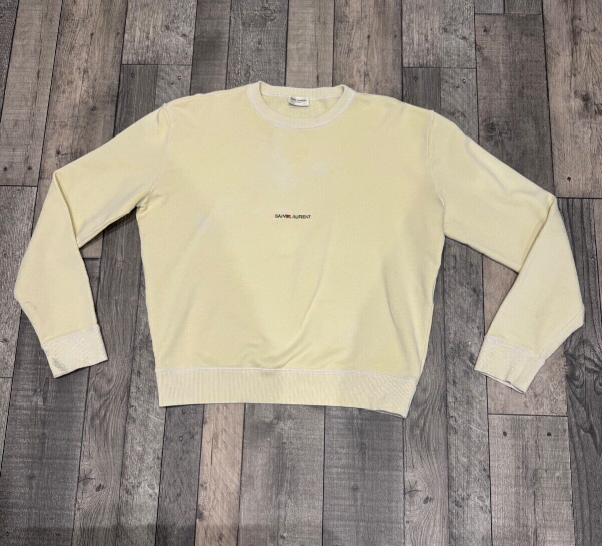 saint laurent womens pastel yellow faded sweatshirt size medium