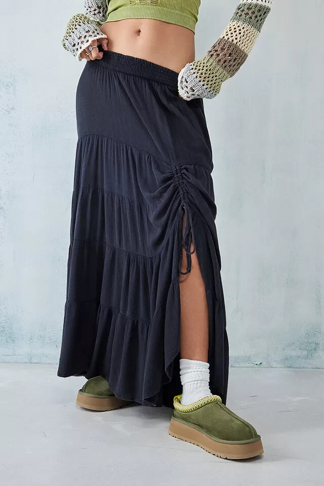 k様オーダー Urban Outfitters UO Black Soft Ruched Prairie Maxi Skirt M 8