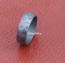 DAMASCUS STEEL CUSTOM MEN WEDDING BAND FULL DAMASCUS STEEL HAMMERED MEN BAND 8MM
