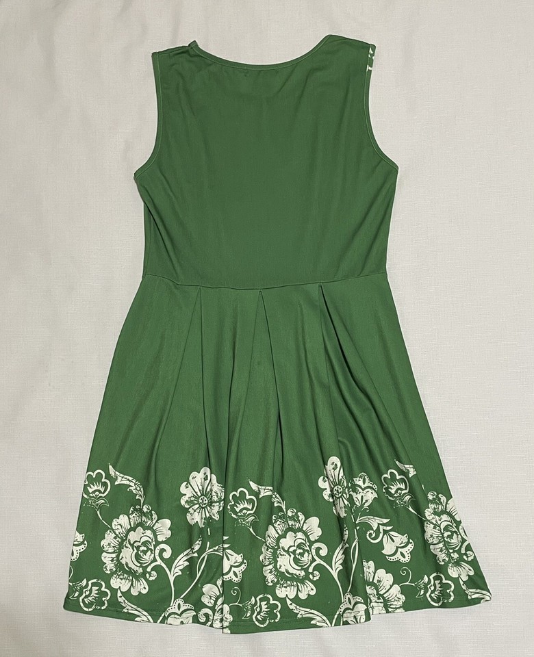 Lily by Firmiana Dress Sz Med Green Floral Print Sleeveless Scoop Neck ...