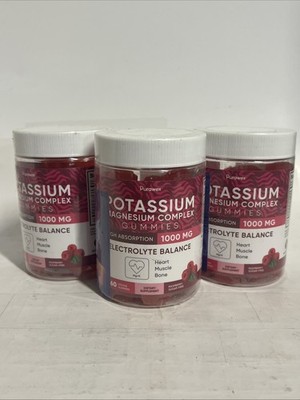 3x Potassium Magnesium Complex Gummies- High Absorption- 1000mg 60ct Exp 01/27