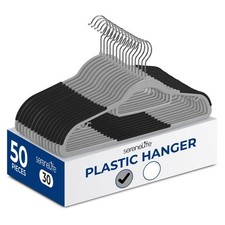 SereneLife 50-Pack Grey Plastic Clothes Hangers with Rubber Pads