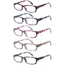 Reading Glasses 5 Pairs Fashion Ladies Readers Spring Hinge with Pattern Prin...