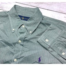Mens Ralph Lauren Button Down Long Sleeve Gray Dress Shirt Large