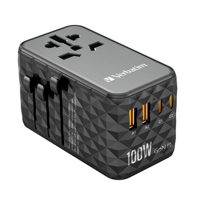 VERBATIM GAN III UNIVERSAL TRAVEL ADAPTER UTA-06 mit 2 X USB-C PD 100W & QC 4+ /
