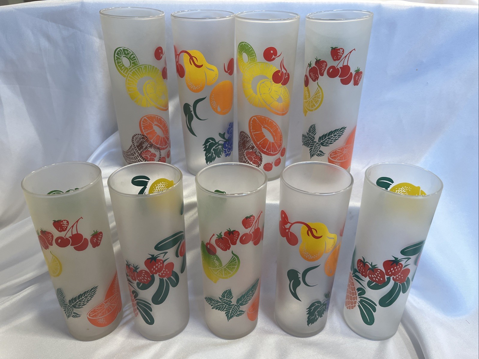VTG Federal Glass Frosted 1950s Tom Collin’s Fruit Juice Glass Set Of 9